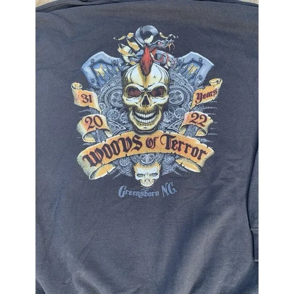 Woods Of Terror Black Hoodie Size L Greensboro NC 2022 31 Years Haunted House - Picture 3 of 7